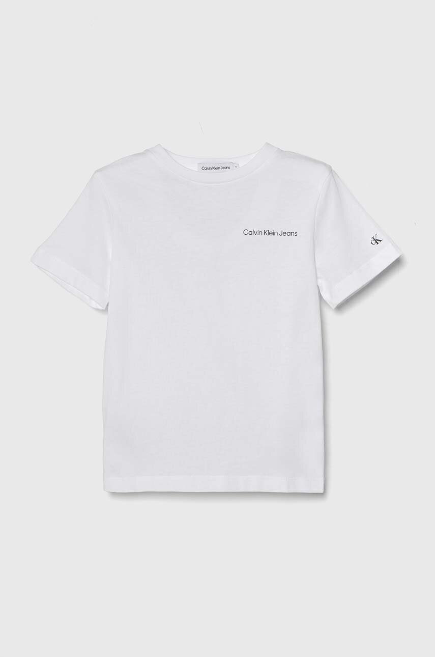 

Детска памучна тениска Calvin Klein Jeans в бяло с принт, Бял