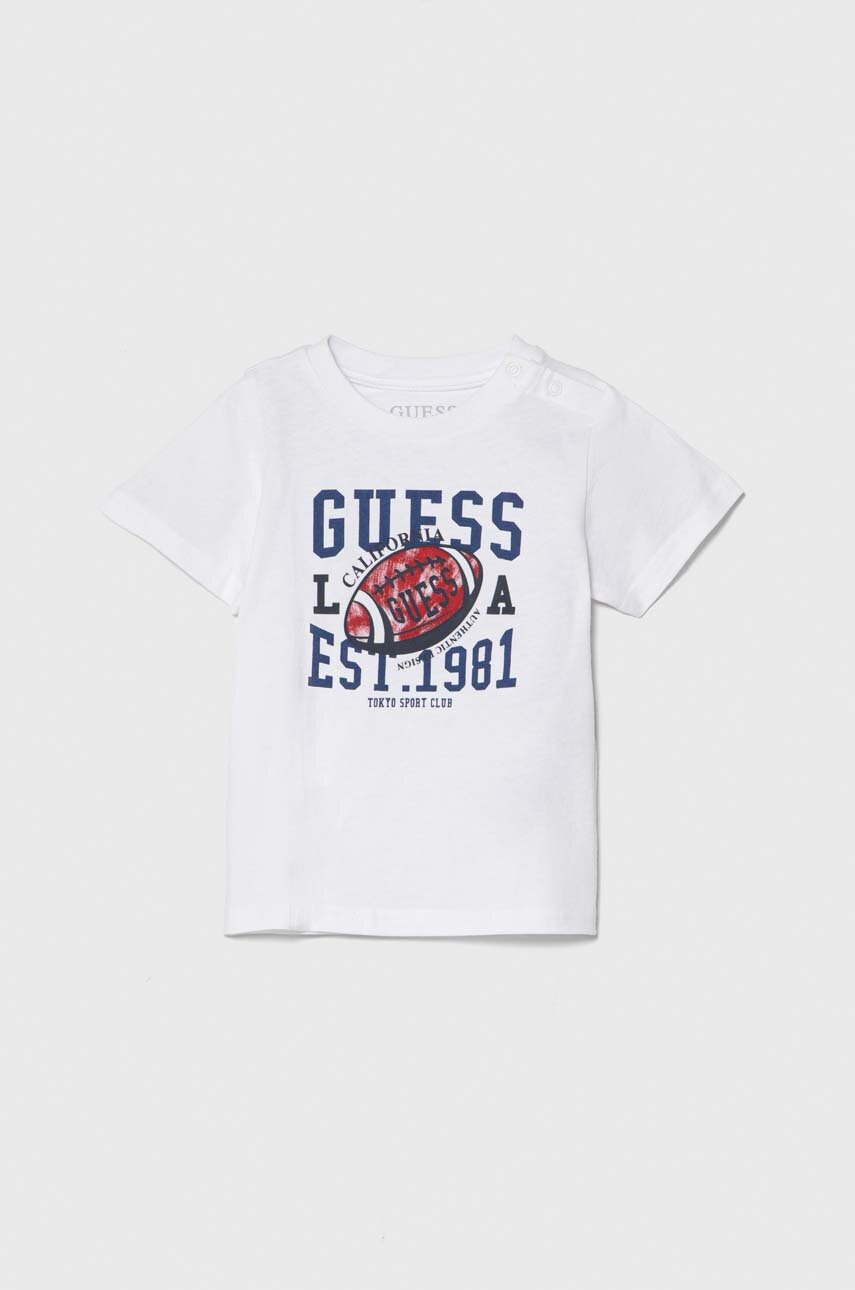 

Бебешка тениска Guess в бяло с принт, Бял