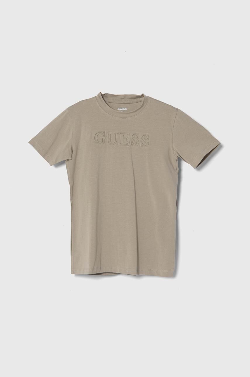 

Детска тениска Guess в тъмносиньо с апликация, Бежов