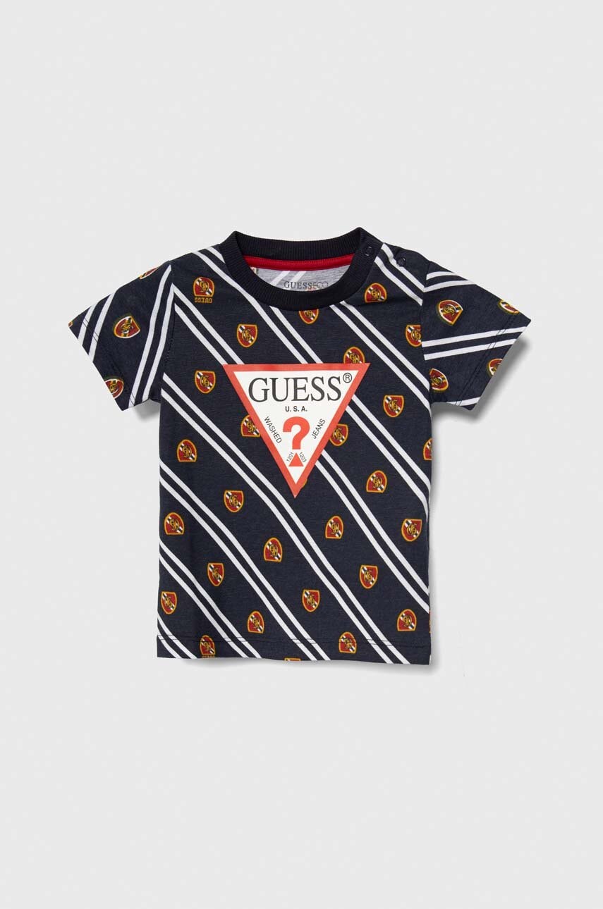 

Детская хлопковая футболка Guess цвет синий узорный