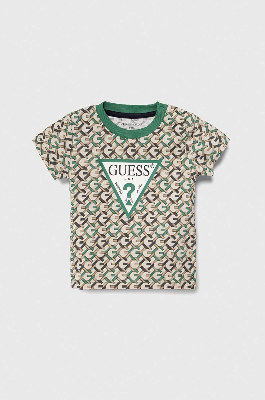 

Детская хлопковая футболка Guess цвет зелёный узорный