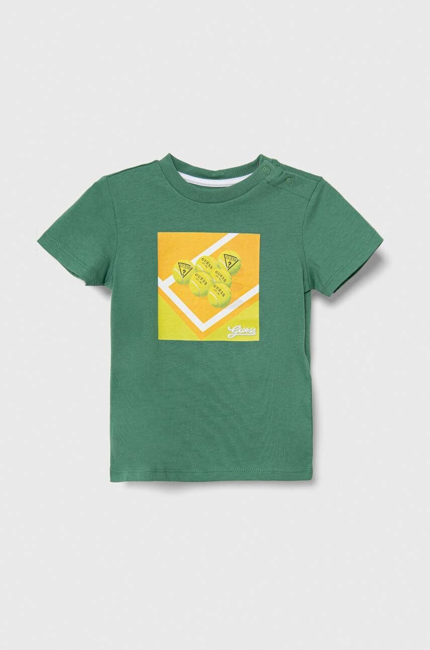 

Детская хлопковая футболка Guess цвет зелёный с принтом
