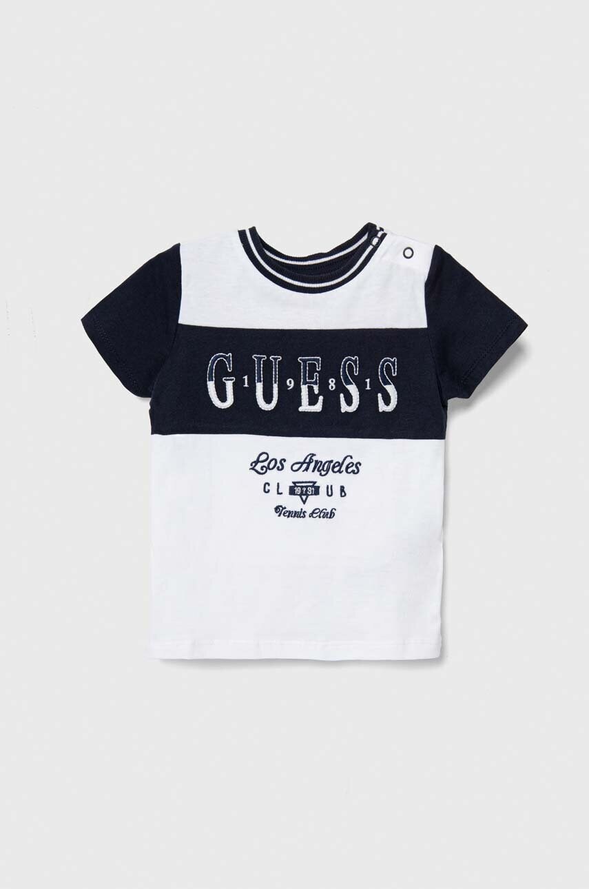 

Детская хлопковая футболка Guess цвет синий узорный