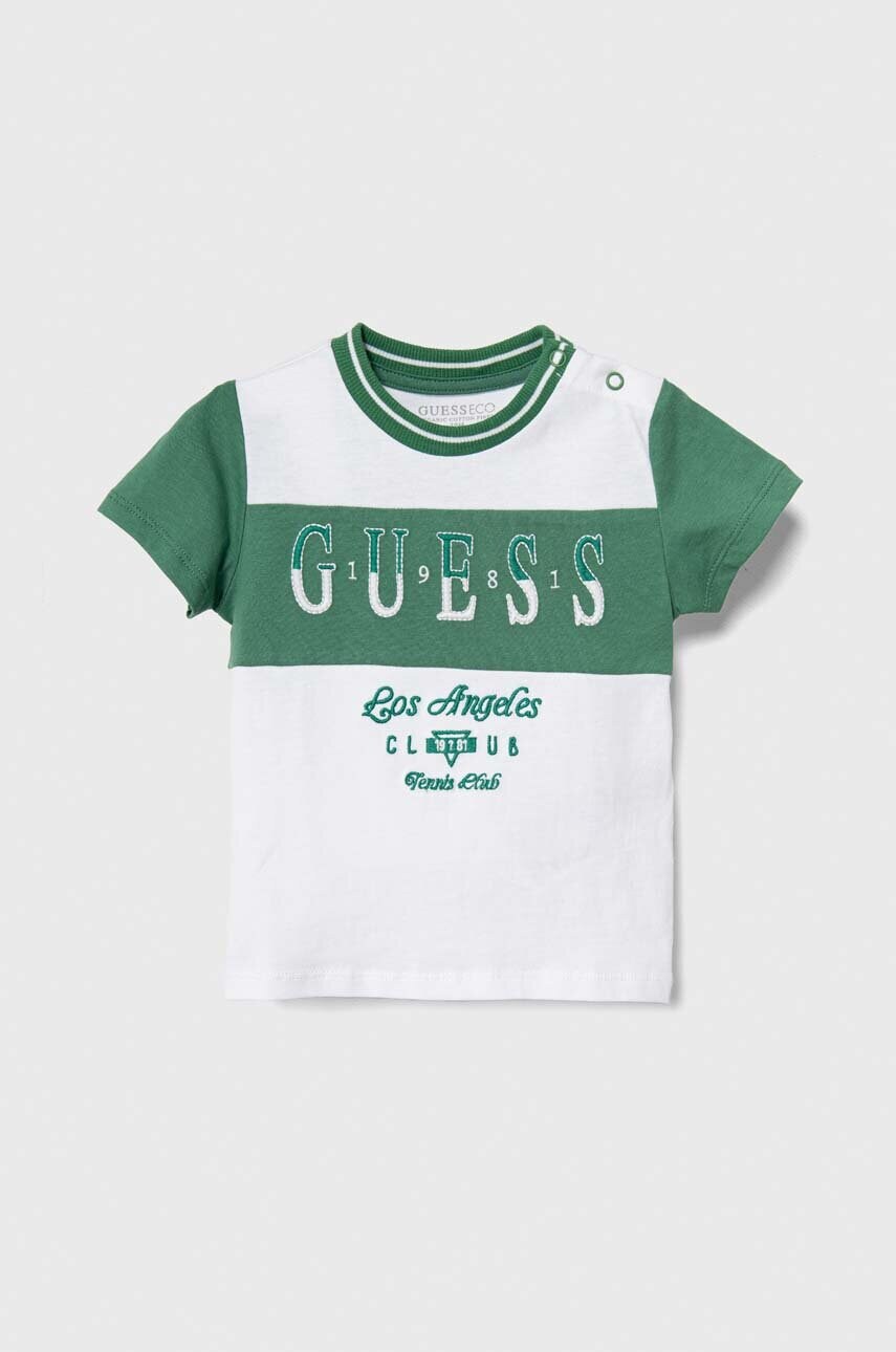 

Детская хлопковая футболка Guess цвет зелёный узорный