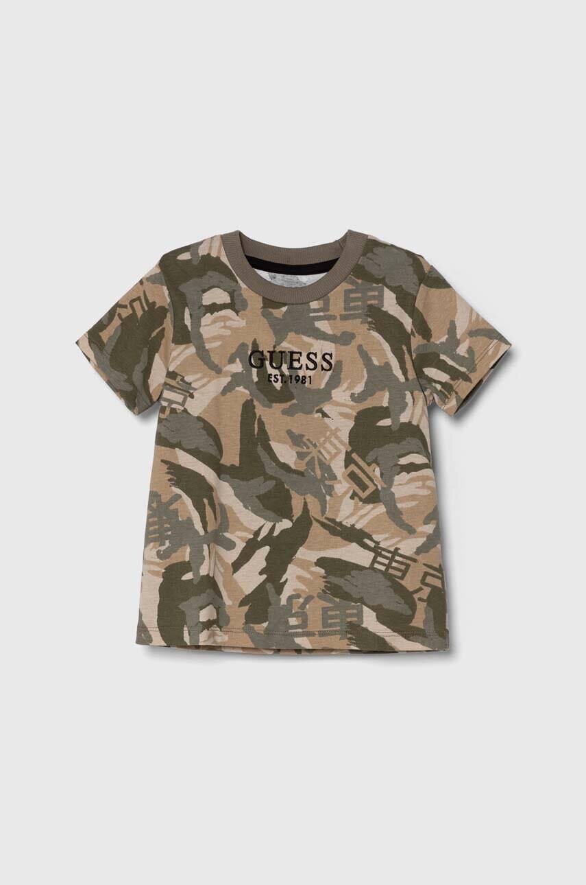 

Детска памучна тениска Guess в зелено с десен, Зелен