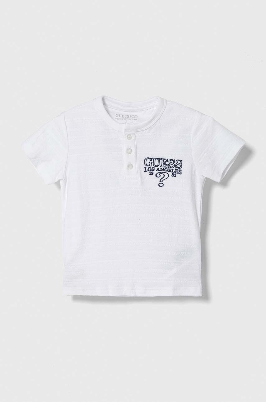 

Детска памучна тениска Guess в бяло с изчистен дизайн, Бял