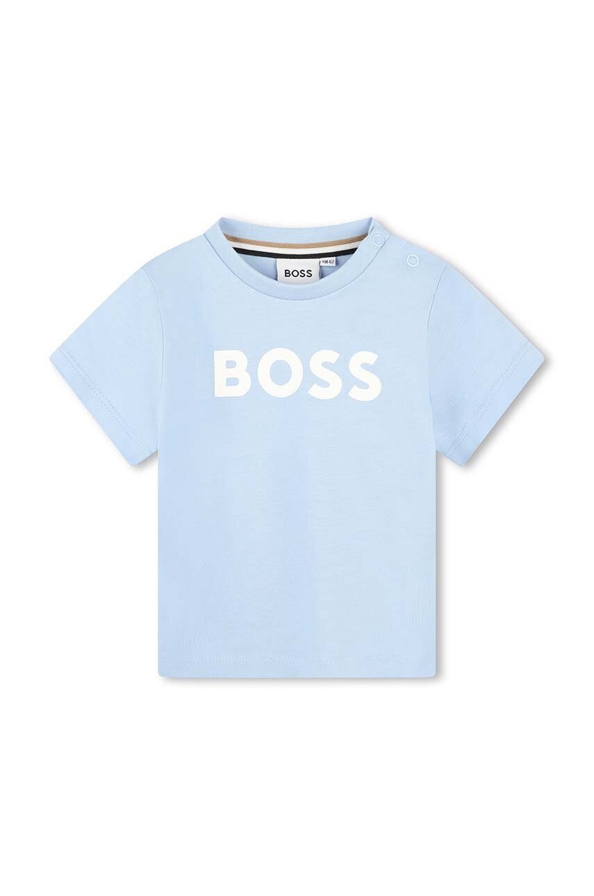 

Бебешка памучна тениска BOSS в синьо с принт, Син