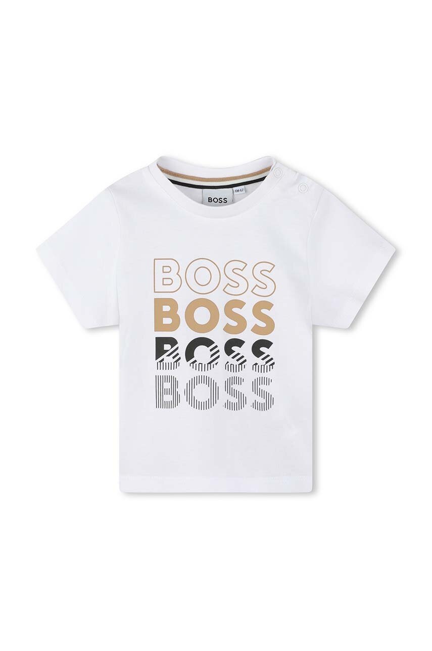 BOSS tricou din bumbac pentru bebelusi culoarea alb, cu imprimeu