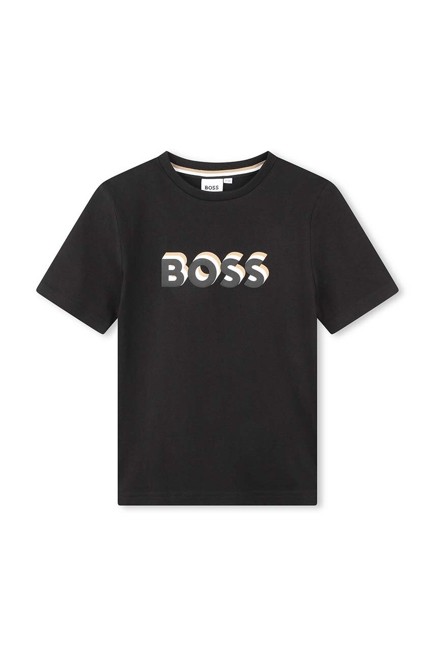 

Детска памучна тениска BOSS в черно с принт, Черен