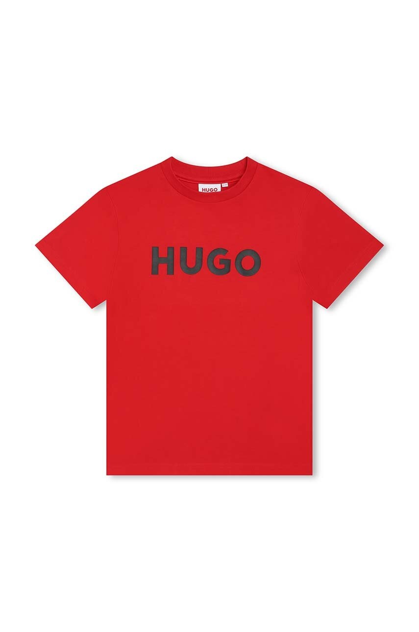 

Детска памучна тениска HUGO в червено с принт, Червен