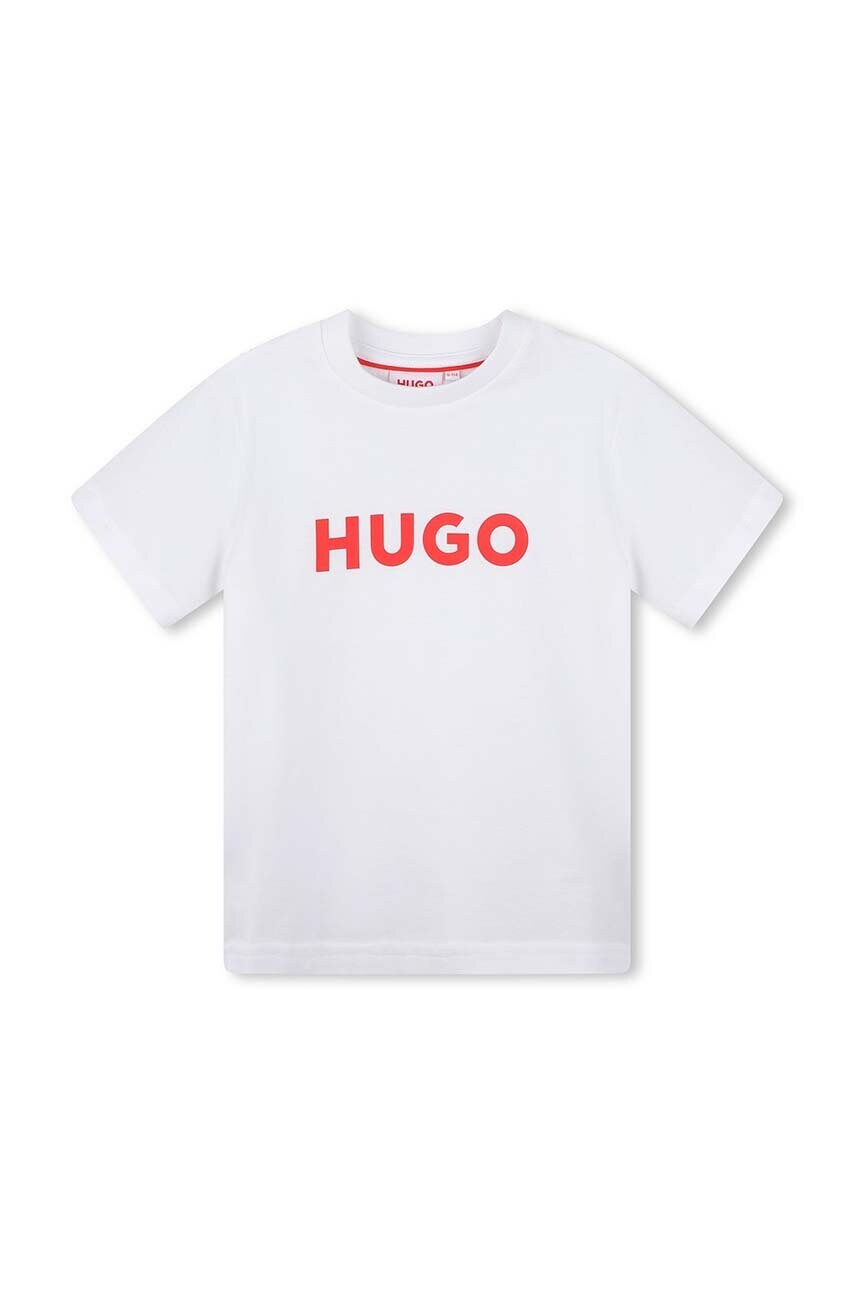

Детска памучна тениска HUGO в бяло с принт, Бял