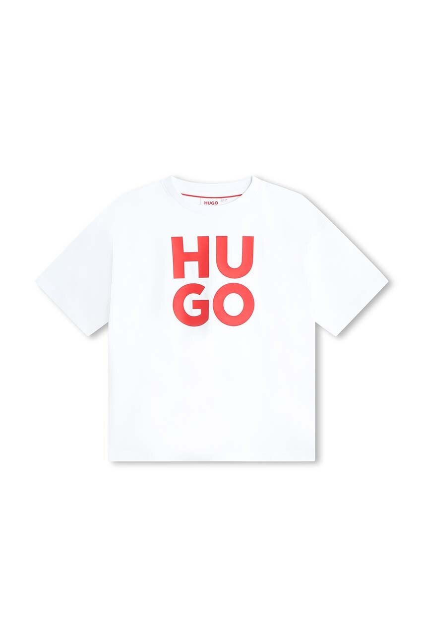 Детская хлопковая футболка HUGO цвет белый с принтом