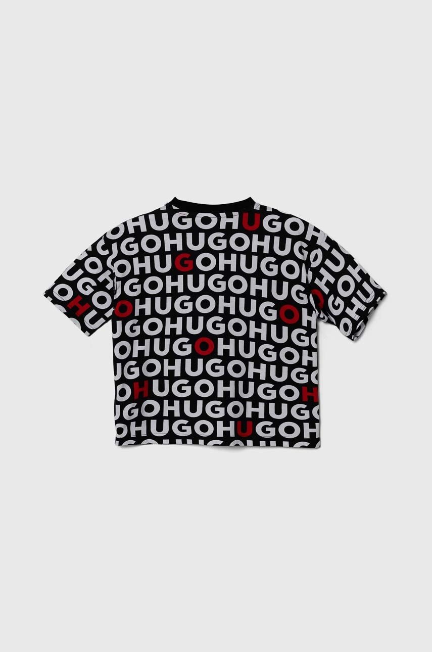 Детская хлопковая футболка HUGO цвет чёрный узорный