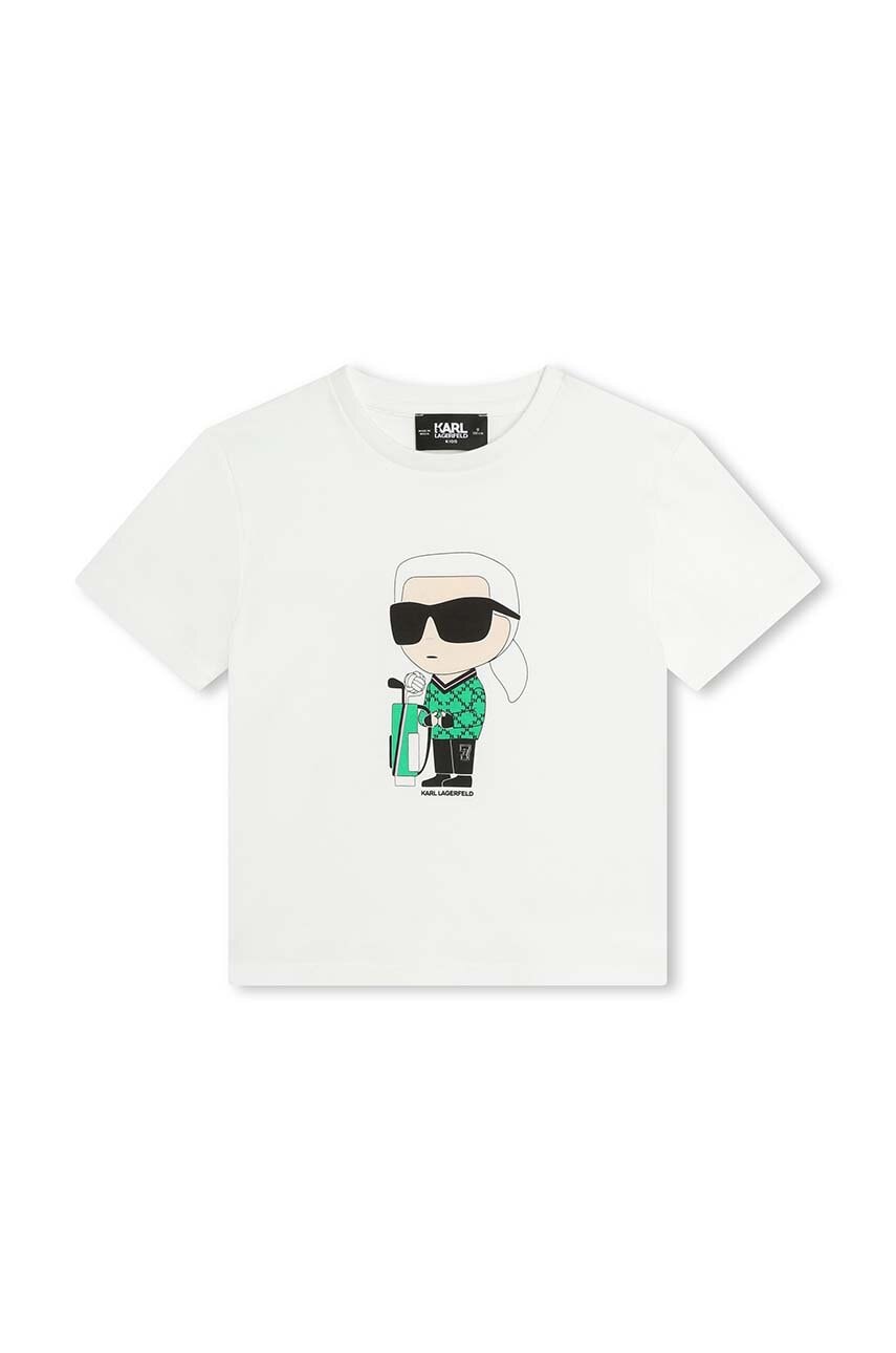 Детская хлопковая футболка Karl Lagerfeld цвет белый с принтом Детская хлопковая футболка Karl Lagerfeld цвет белый с принтом