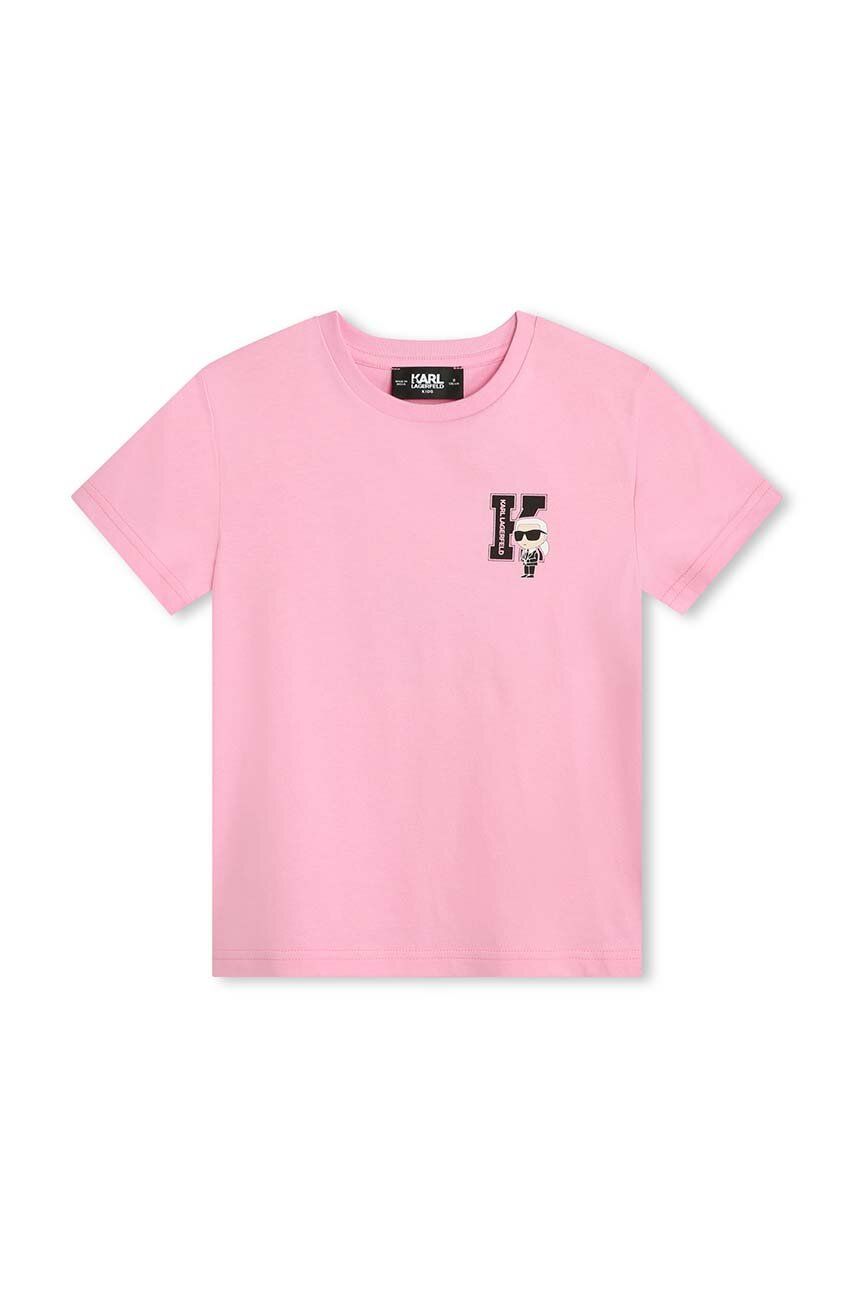 Karl Lagerfeld tricou de bumbac pentru copii culoarea roz, cu imprimeu