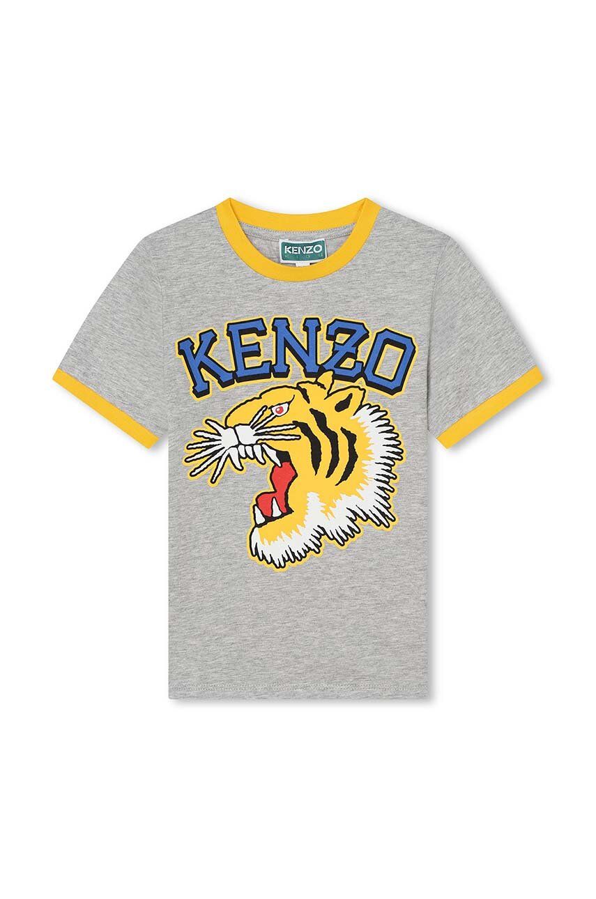 Детская хлопковая футболка Kenzo Kids цвет серый с принтом Детская хлопковая футболка Kenzo Kids цвет серый с принтом