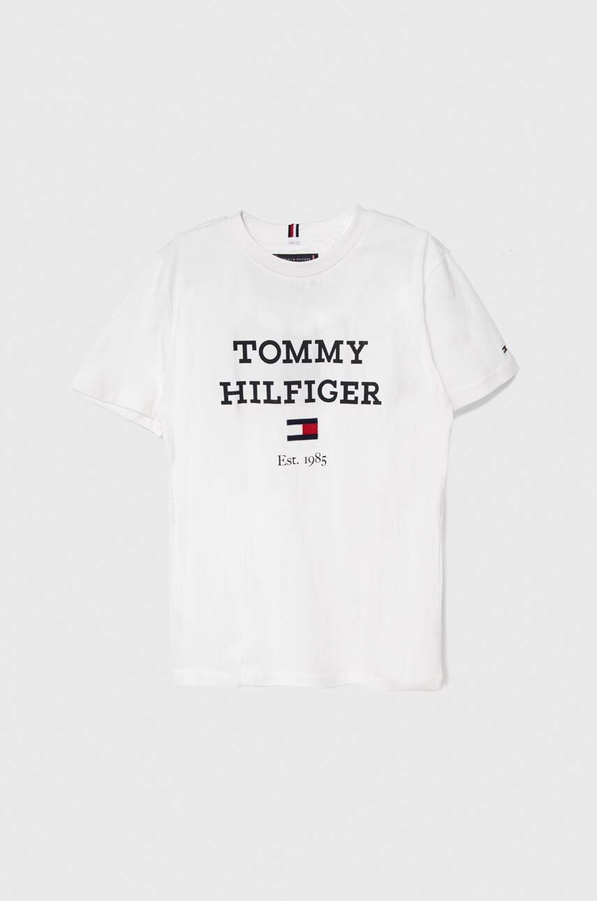 

Дитяча бавовняна футболка Tommy Hilfiger колір білий з принтом
