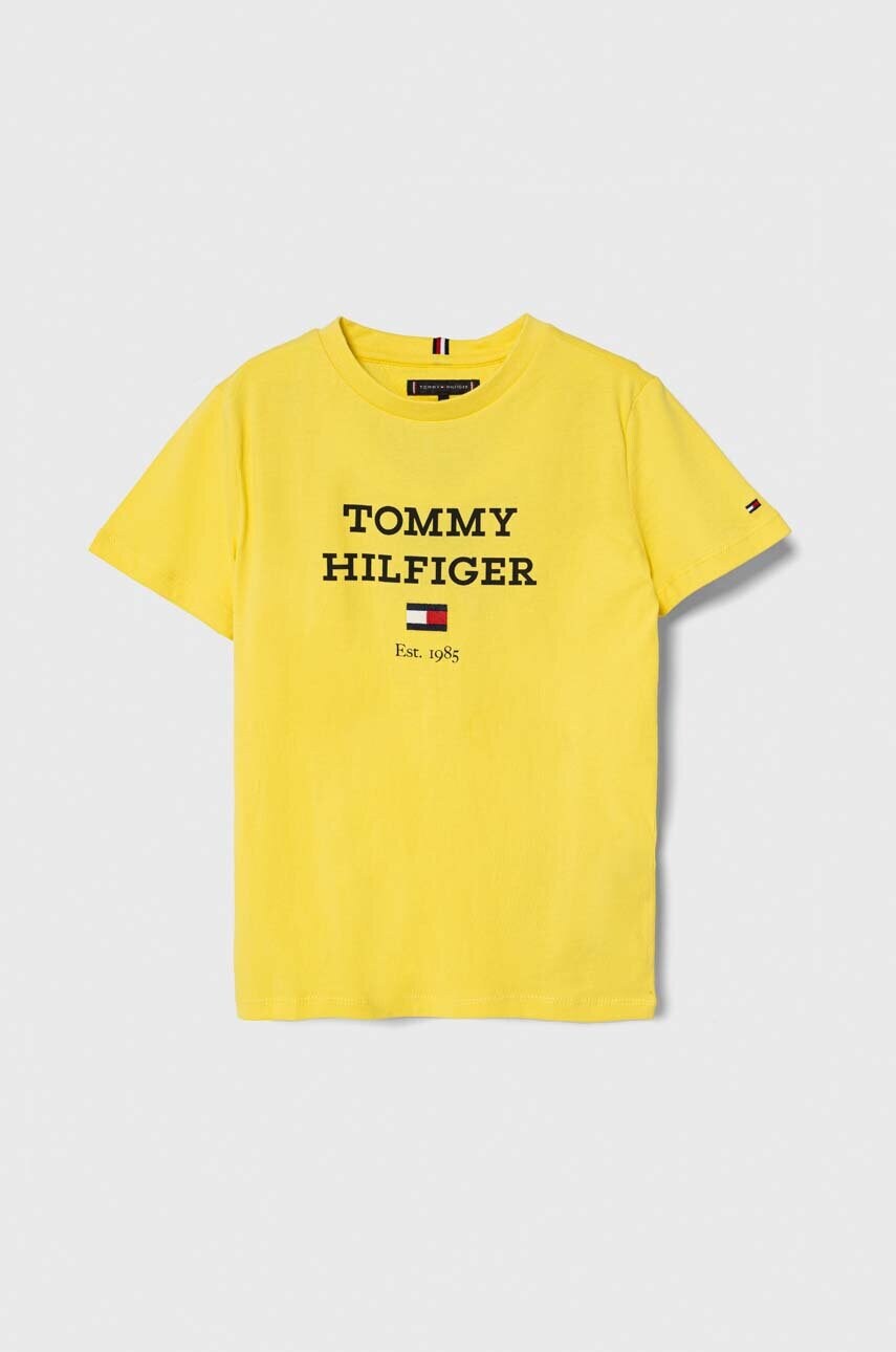 

Дитяча бавовняна футболка Tommy Hilfiger колір жовтий з принтом