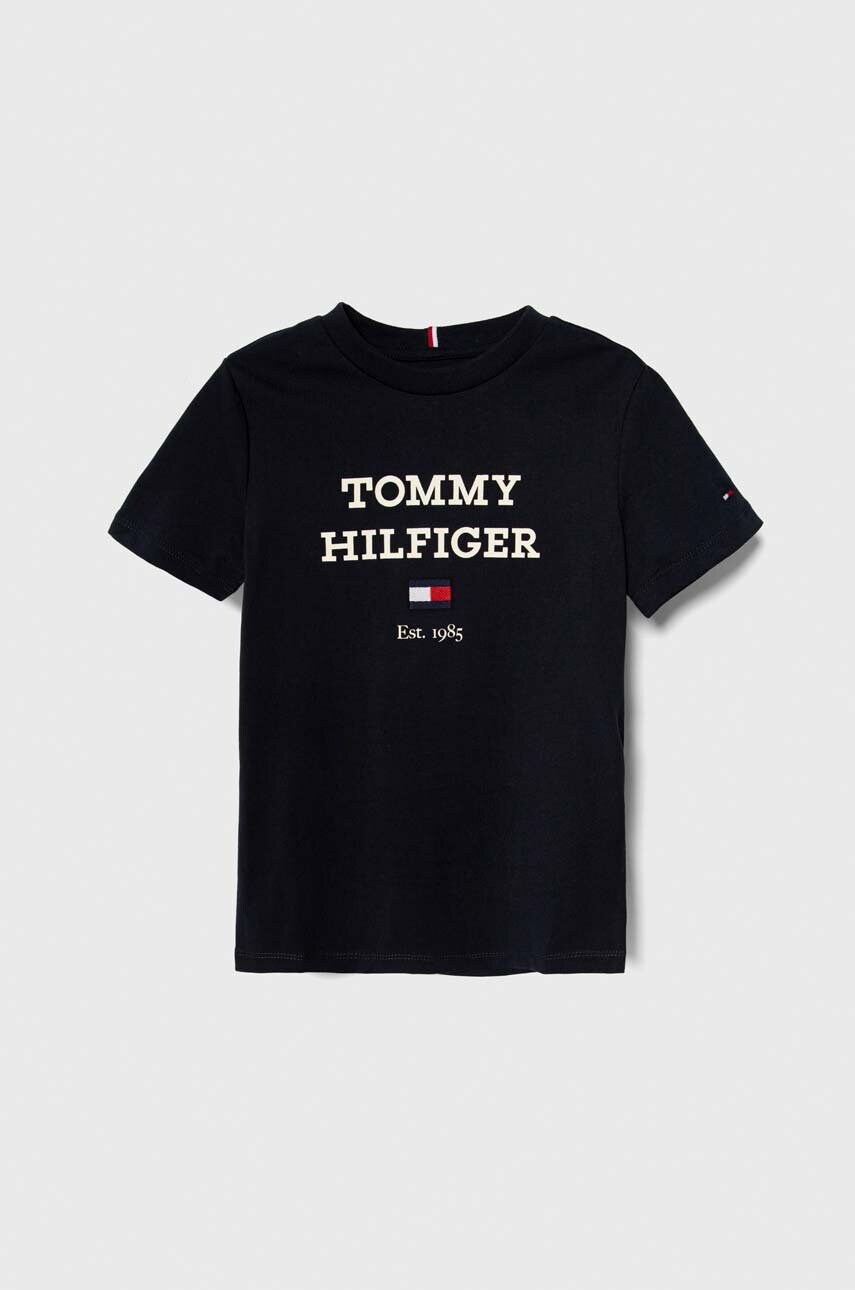 

Детска памучна тениска Tommy Hilfiger в тъмносиньо с принт, Тъмносин