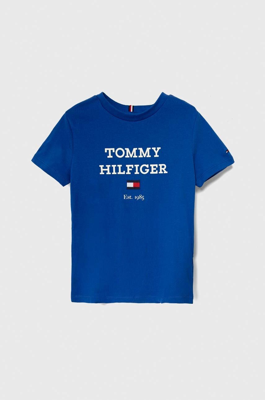 

Детска памучна тениска Tommy Hilfiger в синьо с принт, Син
