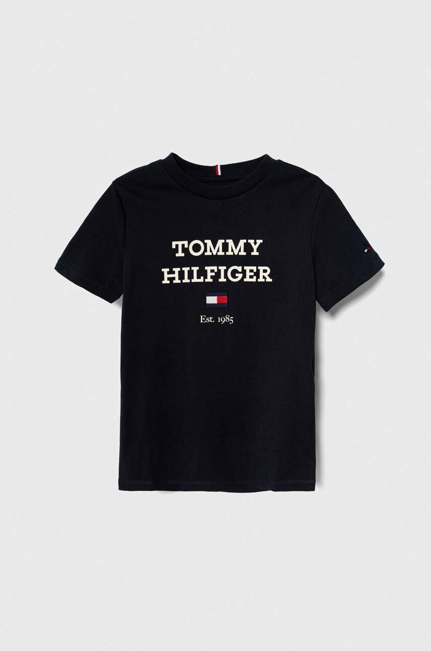 

Детская хлопковая футболка Tommy Hilfiger цвет синий с принтом