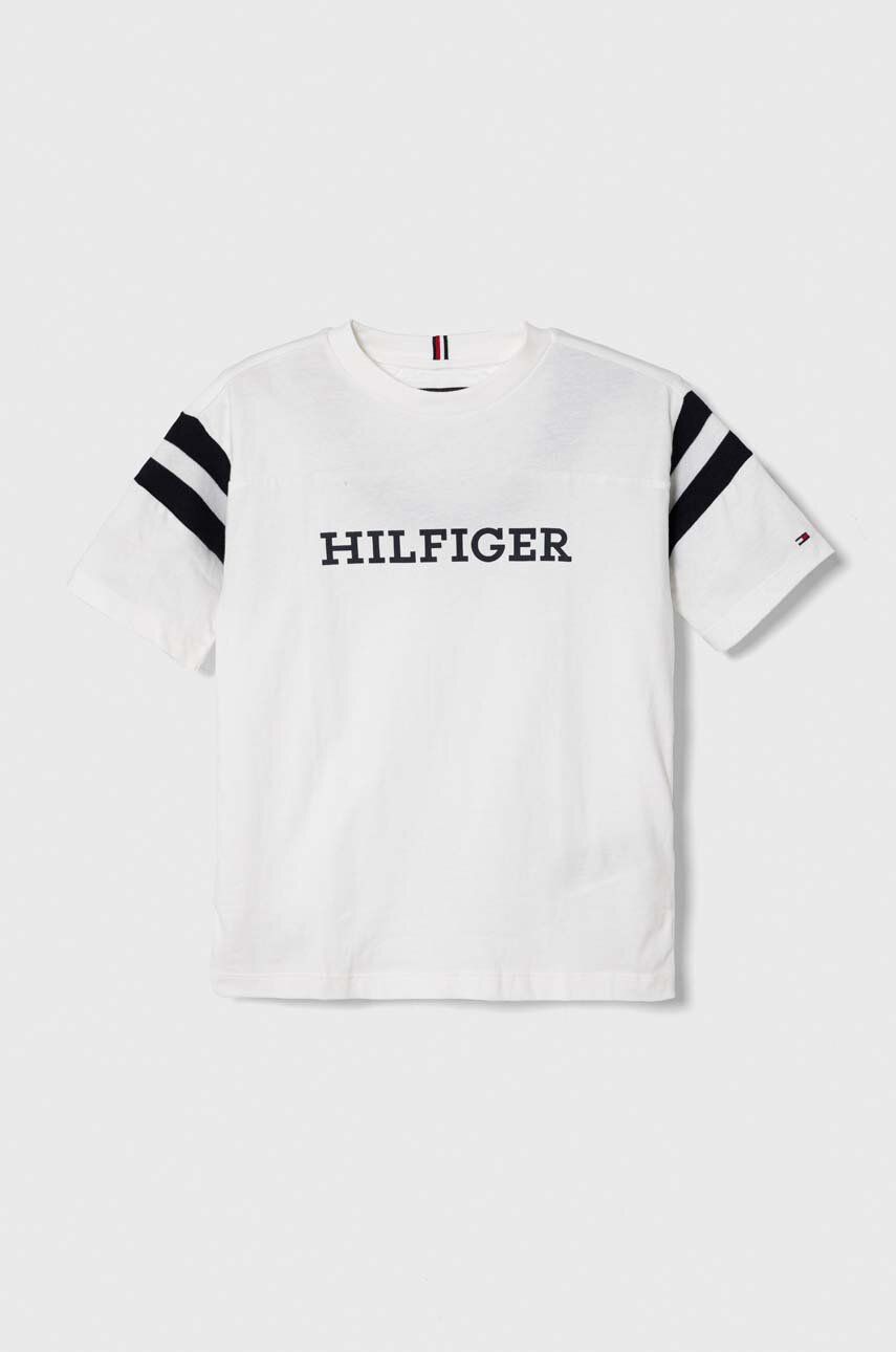 

Детская хлопковая футболка Tommy Hilfiger цвет белый с принтом