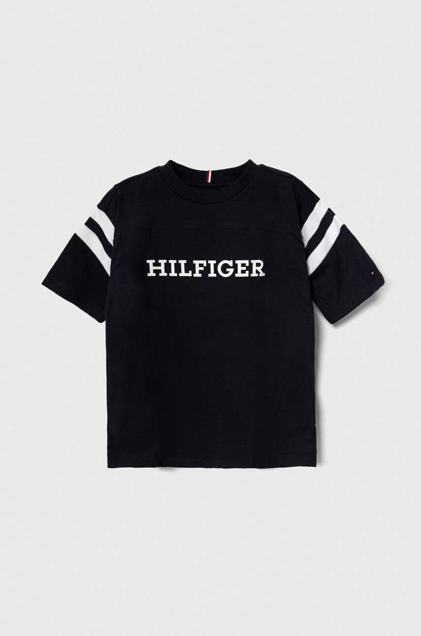 

Детская хлопковая футболка Tommy Hilfiger цвет синий с принтом