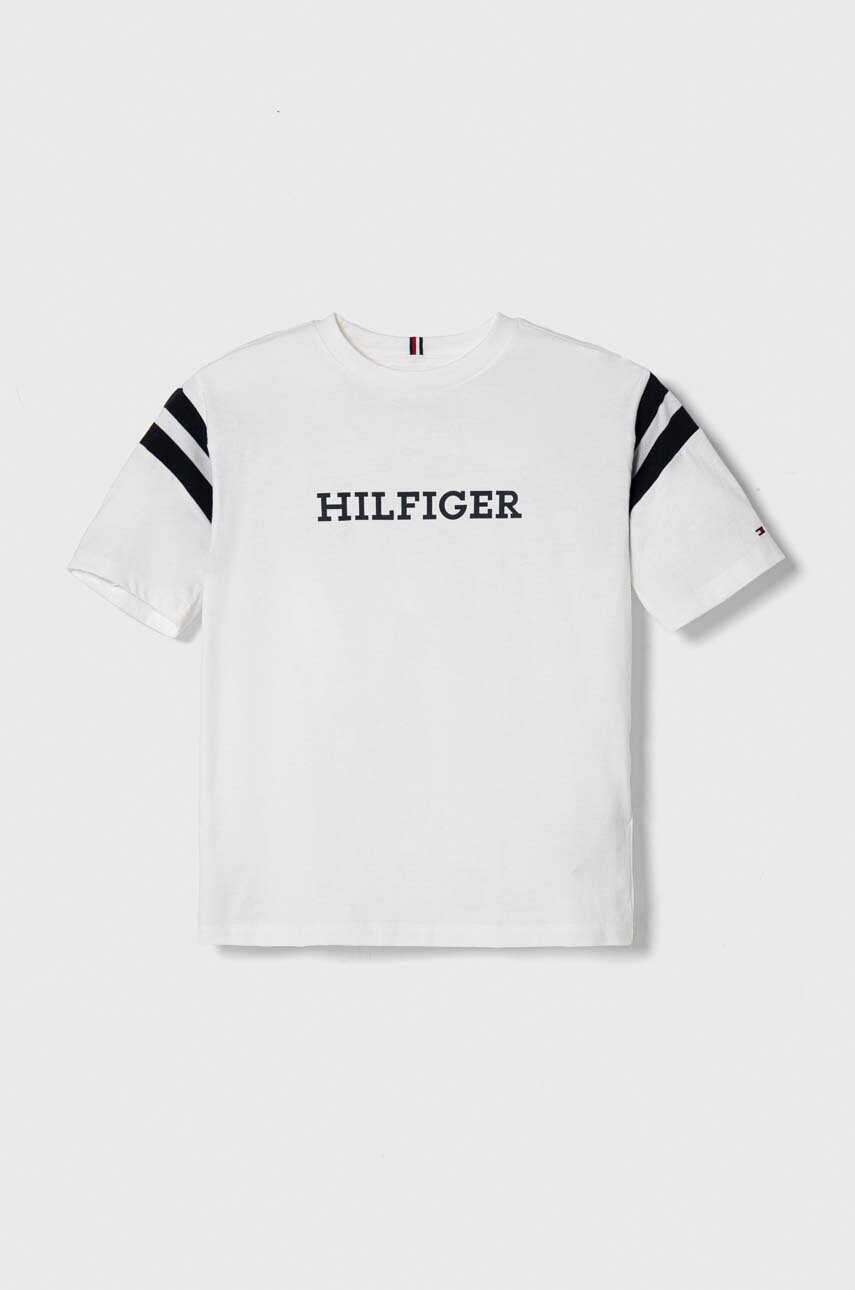 

Детская хлопковая футболка Tommy Hilfiger цвет белый с принтом