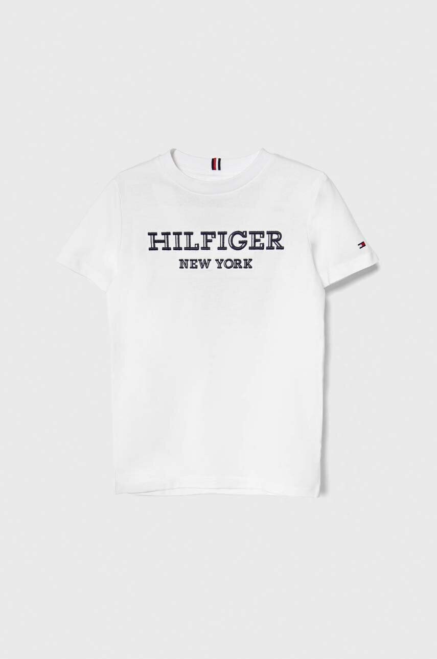 

Дитяча бавовняна футболка Tommy Hilfiger колір білий з аплікацією