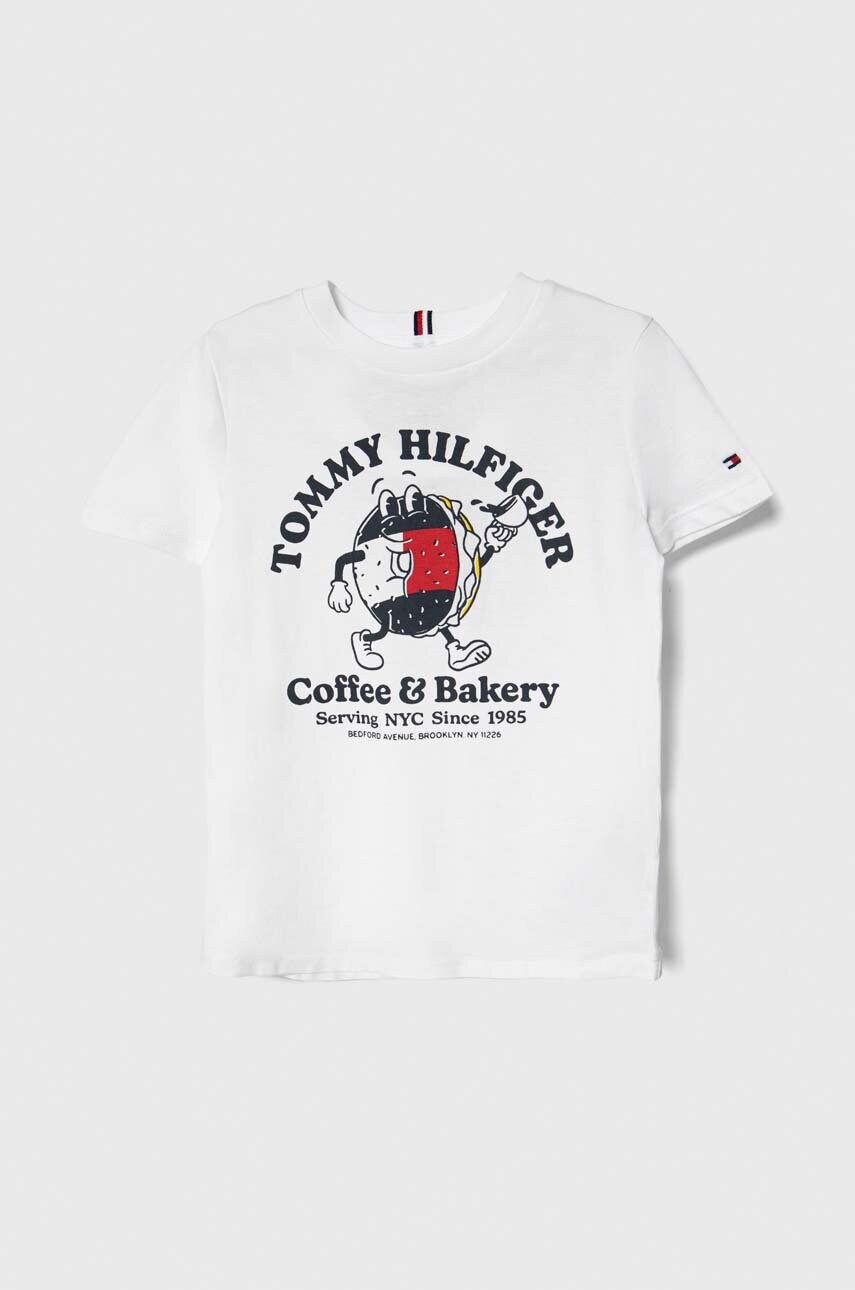

Детская хлопковая футболка Tommy Hilfiger цвет белый с принтом