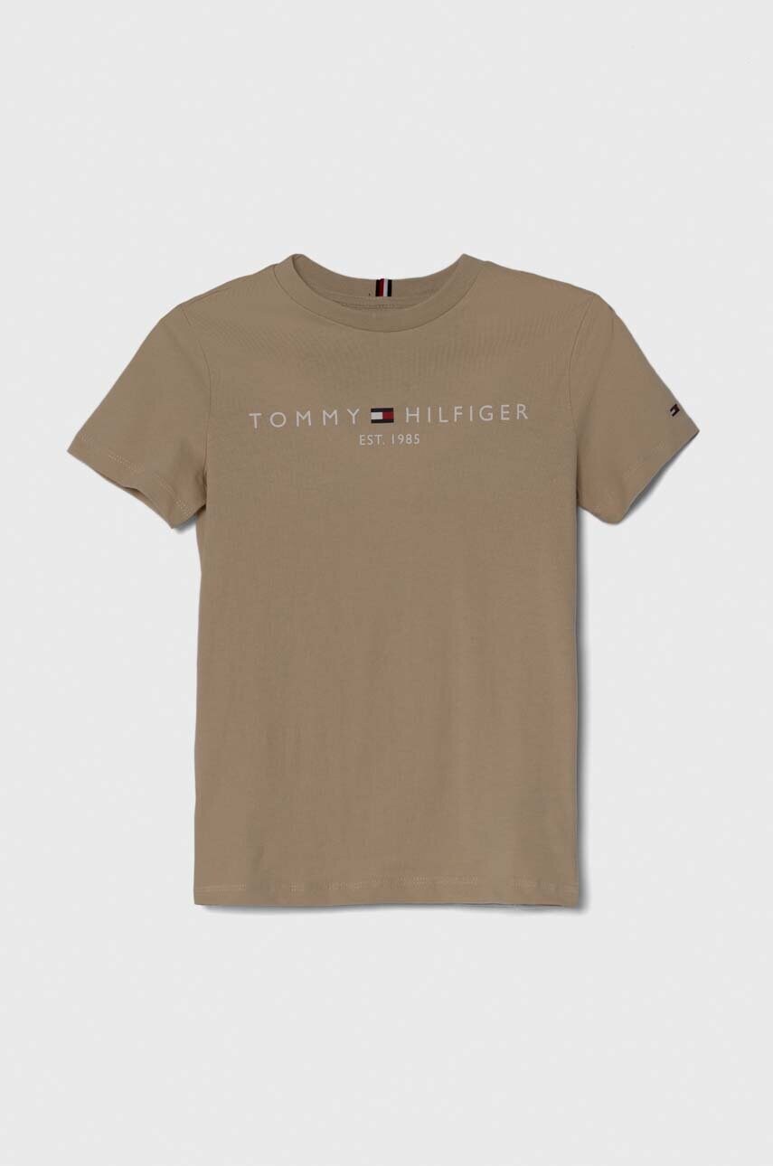 

Детская хлопковая футболка Tommy Hilfiger цвет бежевый с принтом