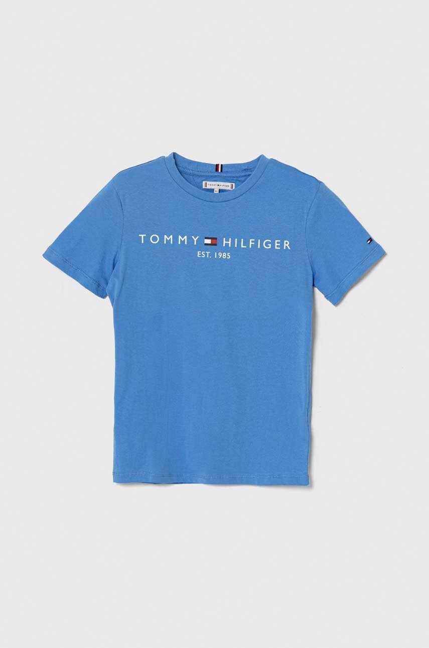 

Детска памучна тениска Tommy Hilfiger в синьо с принт, Син