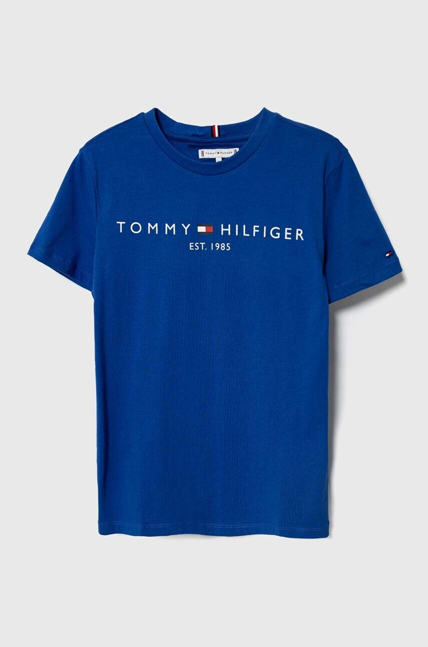 

Детска памучна тениска Tommy Hilfiger в синьо с принт, Син