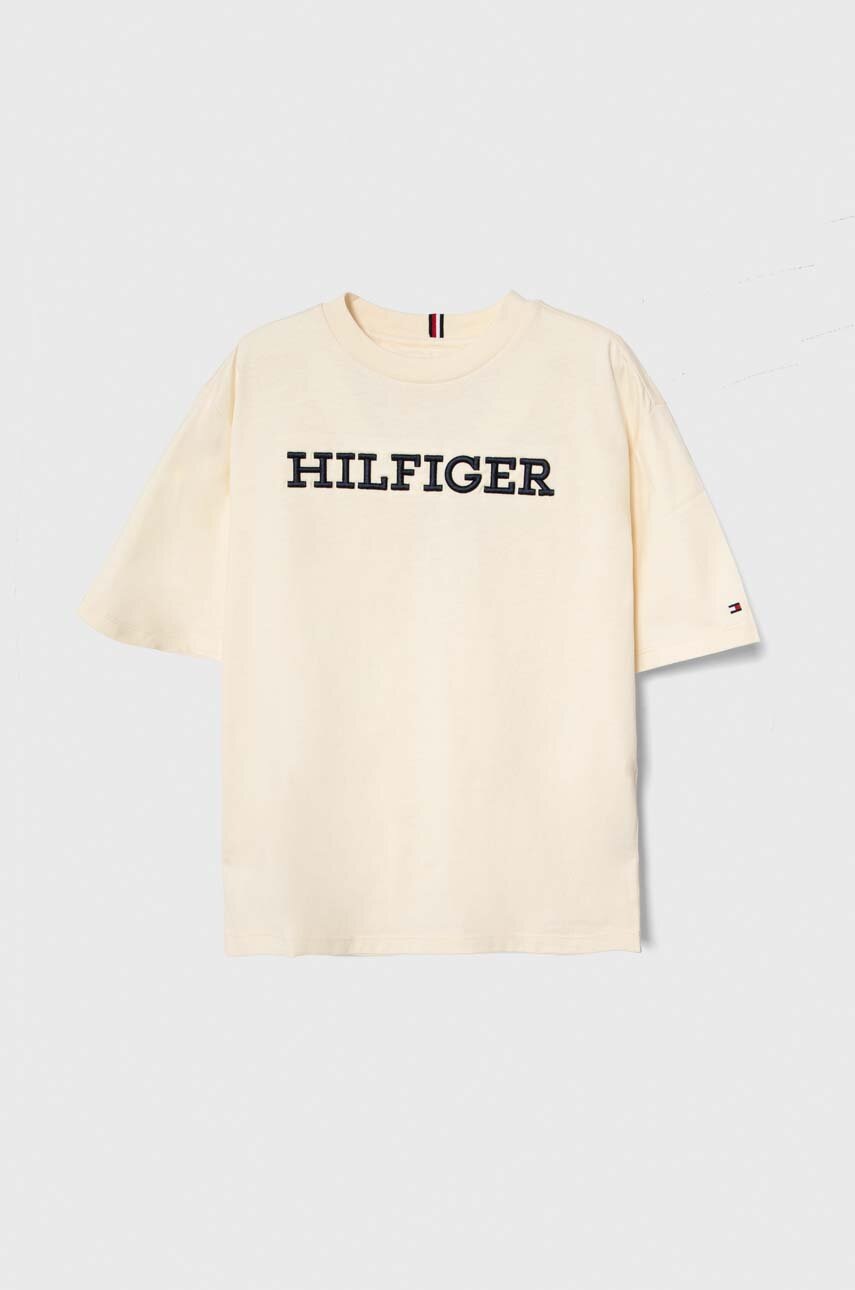 

Детская хлопковая футболка Tommy Hilfiger цвет бежевый с аппликацией