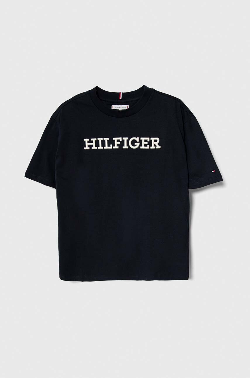 

Детская хлопковая футболка Tommy Hilfiger цвет синий с аппликацией