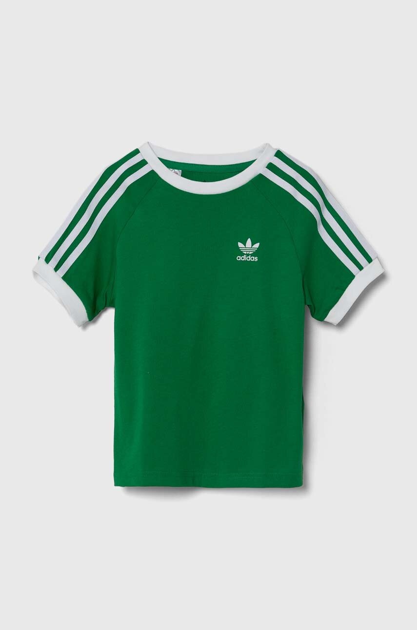 Детская хлопковая футболка adidas Originals цвет зелёный с принтом
