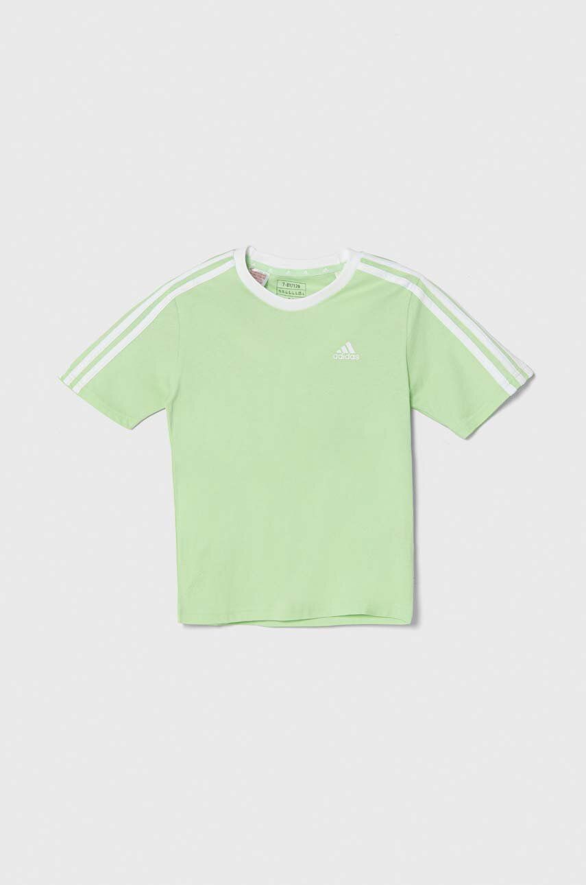 Detské bavlnené tričko adidas zelená farba, jednofarebný