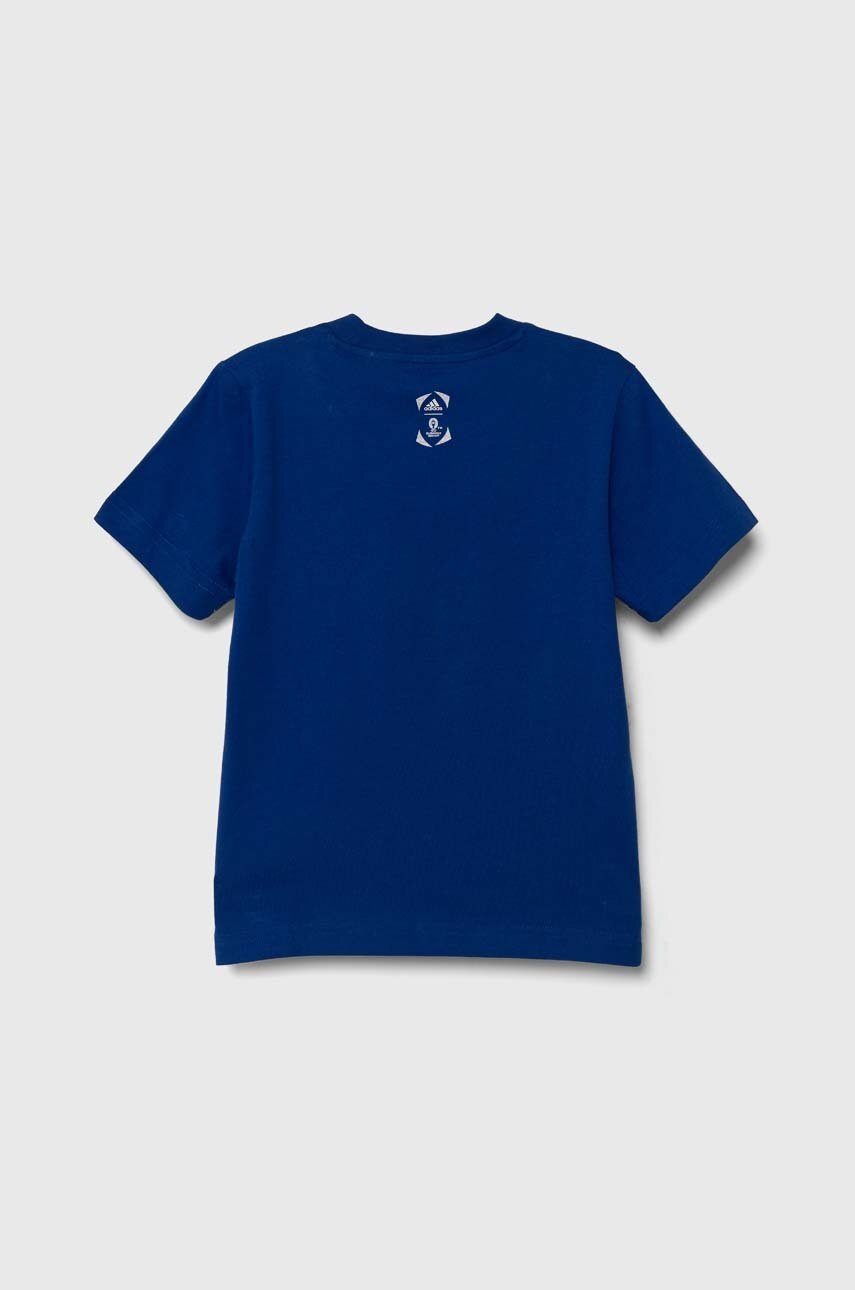Детская хлопковая футболка adidas Performance цвет синий с принтом Детская хлопковая футболка adidas Performance цвет синий с принтом