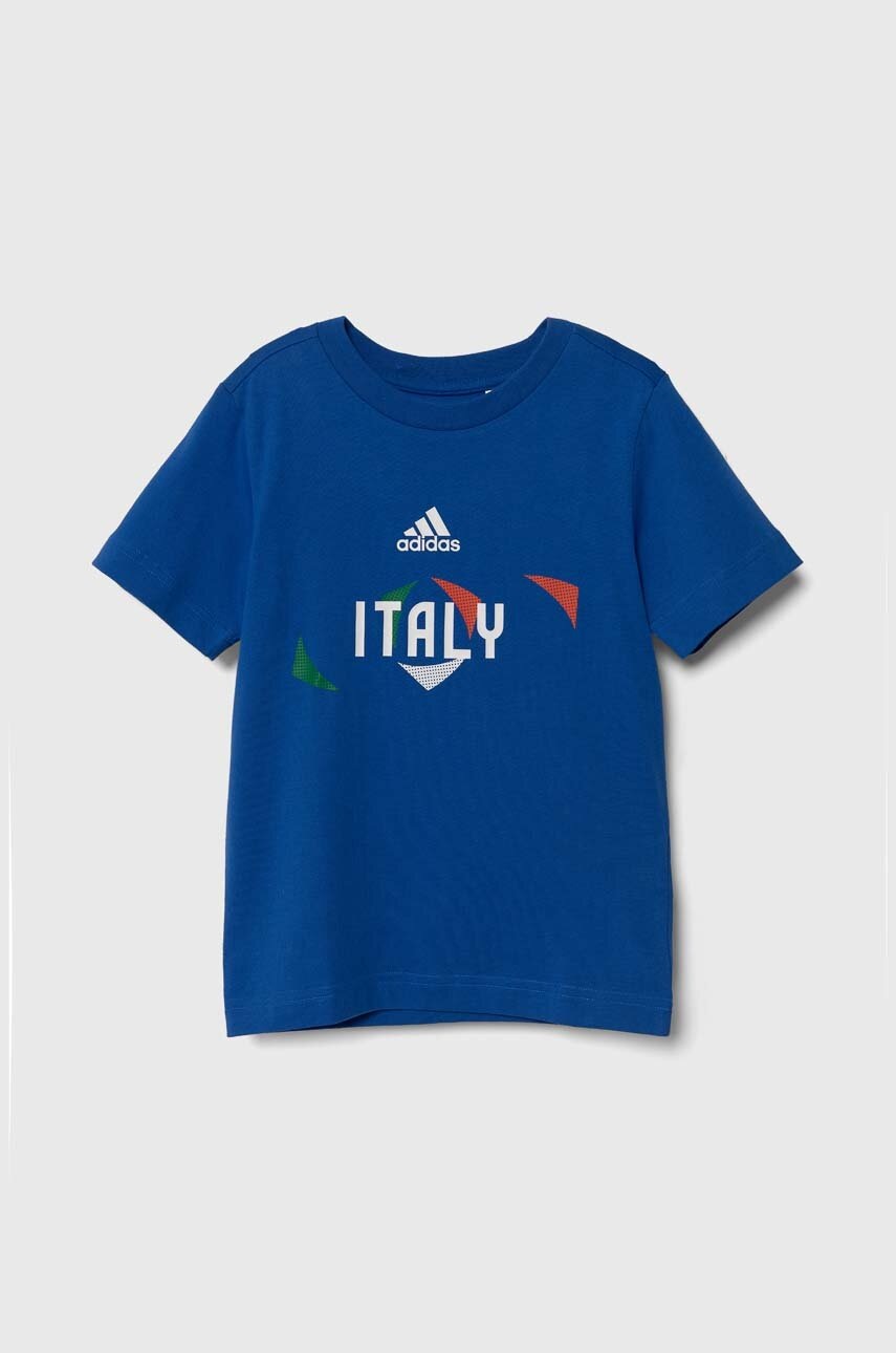 

Детска памучна тениска adidas Performance в синьо с принт, Син