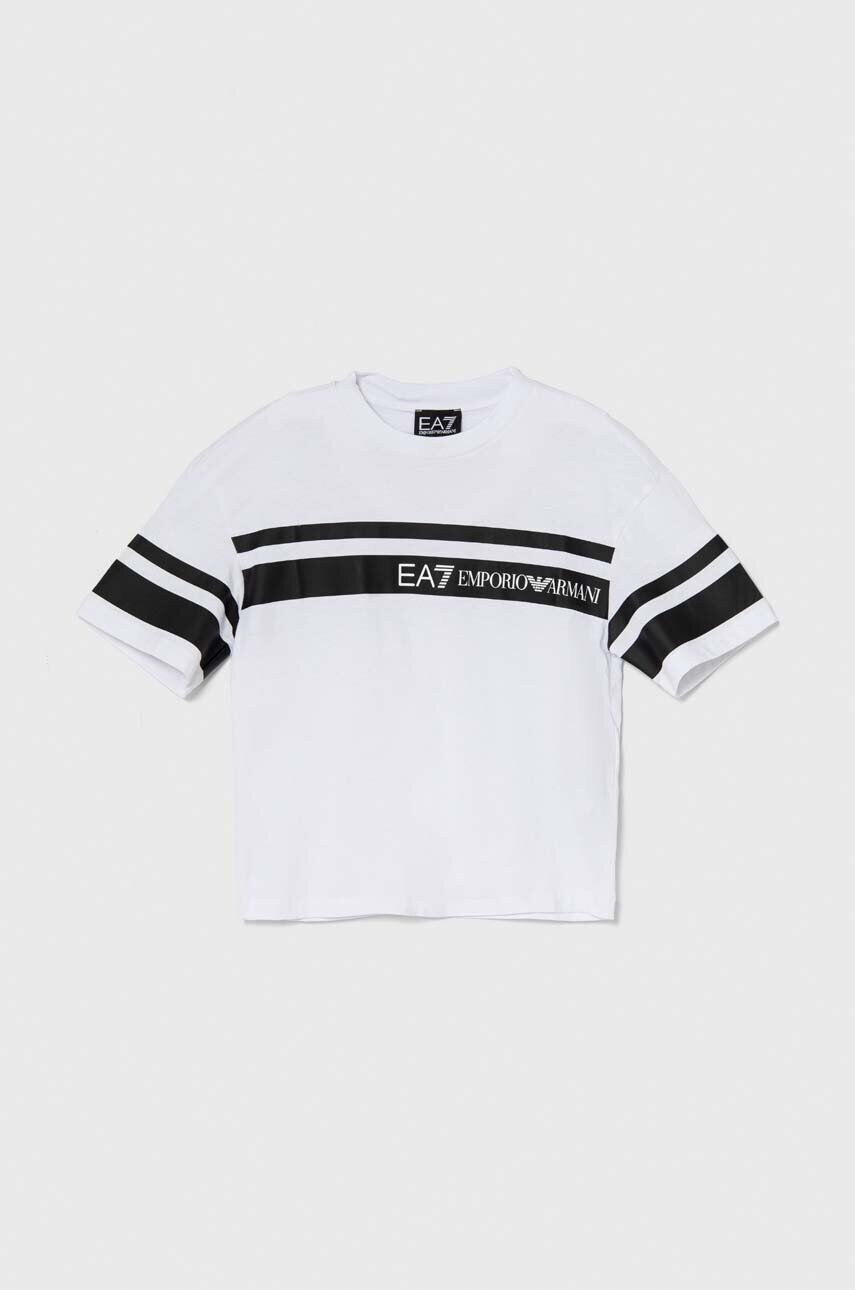 

Детская хлопковая футболка EA7 Emporio Armani цвет белый с принтом