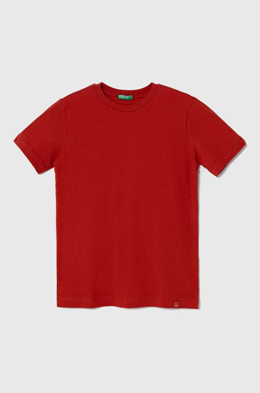 United Colors of Benetton tricou de bumbac pentru copii culoarea rosu, neted