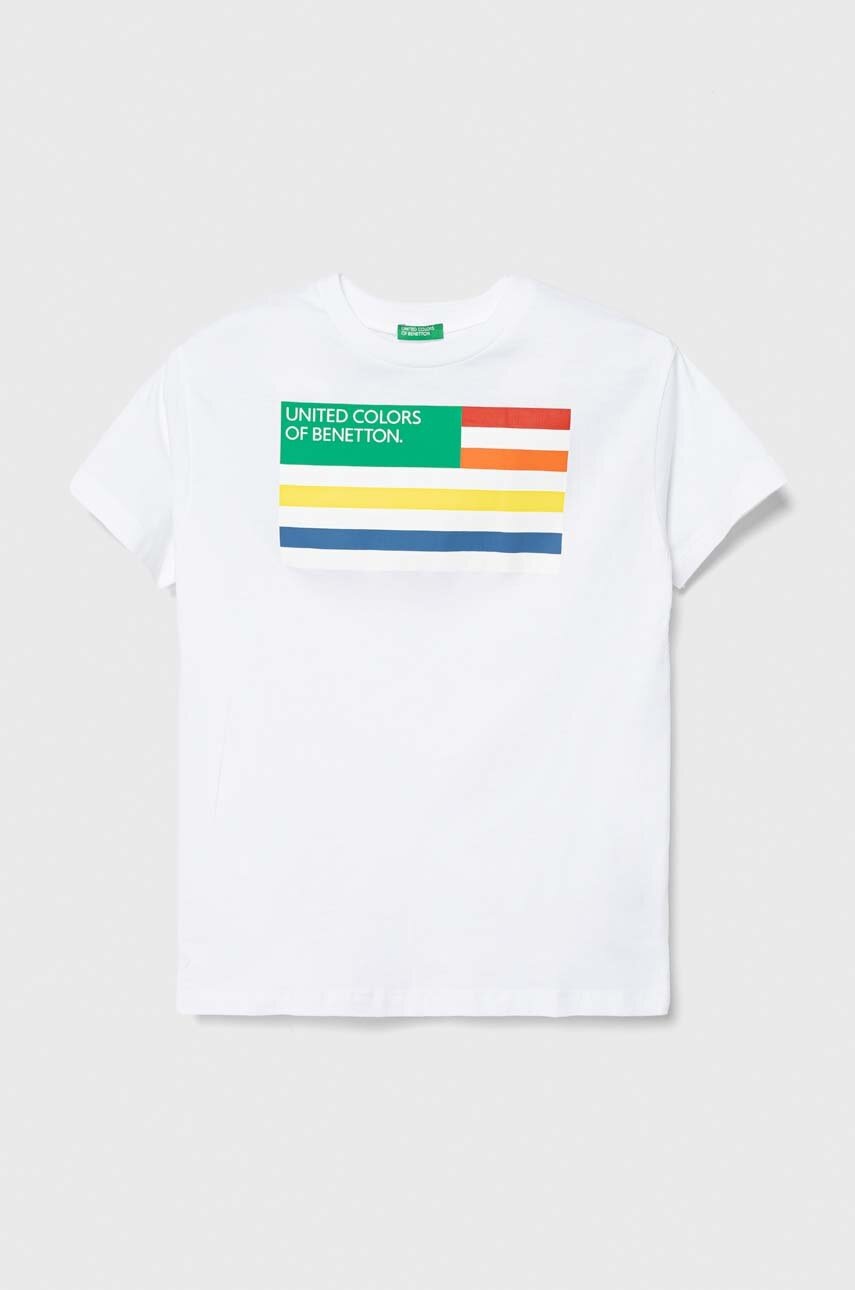 Детская хлопковая футболка United Colors of Benetton цвет белый с принтом