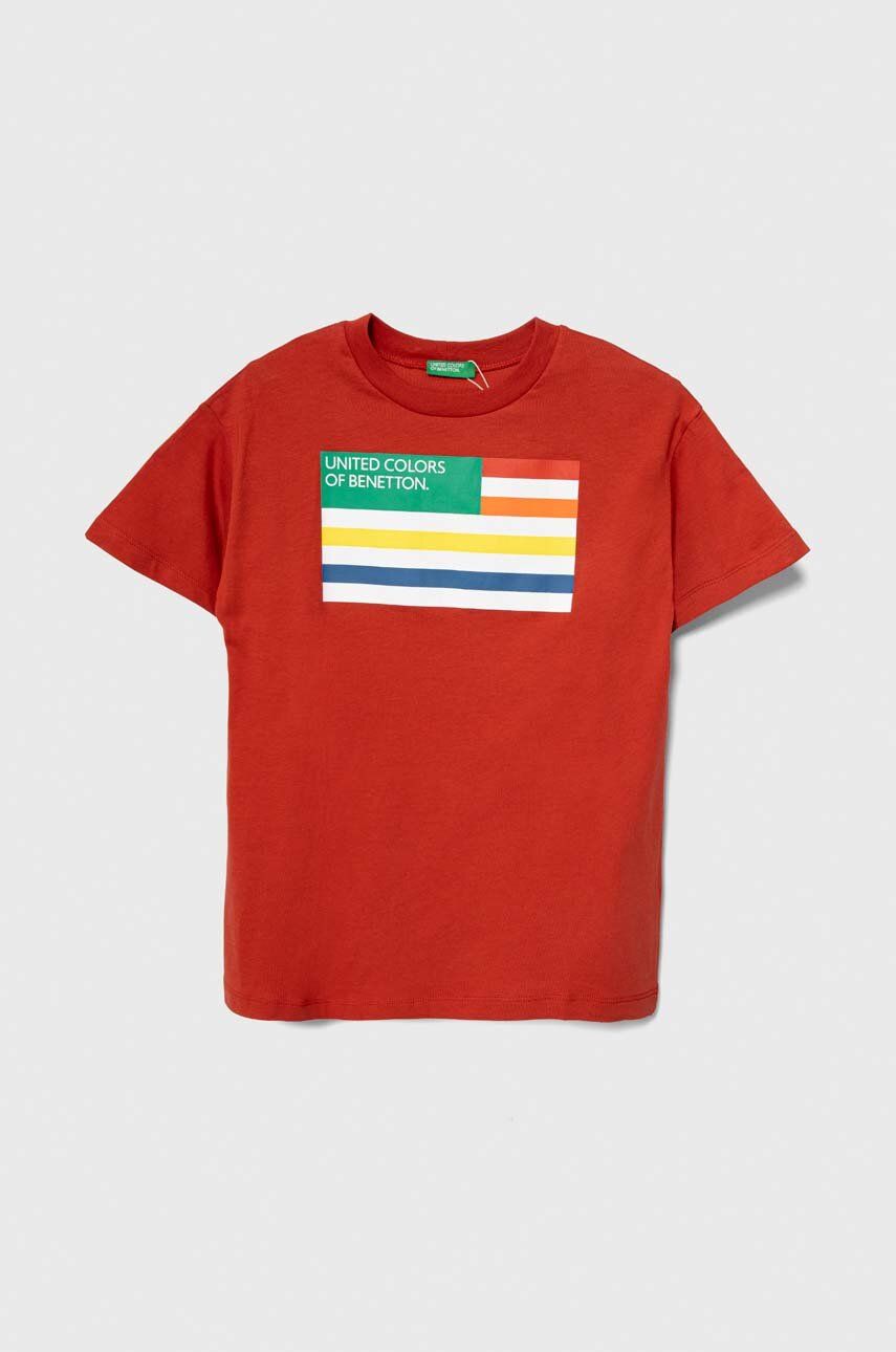 United Colors Of Benetton Tricou De Bumbac Pentru Copii Culoarea Rosu, Cu Imprimeu