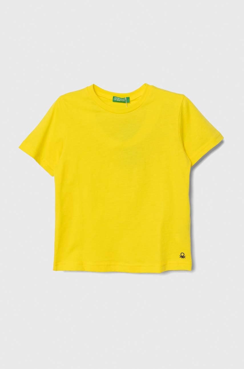 

Детска памучна тениска United Colors of Benetton в жълто с изчистен дизайн, Жълт