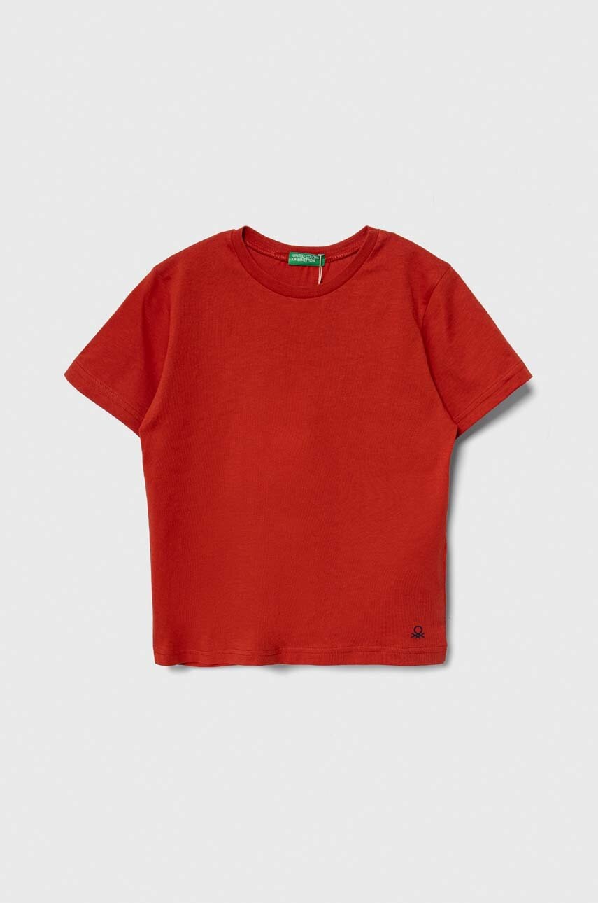 

Детска памучна тениска United Colors of Benetton в червено с изчистен дизайн, Червен