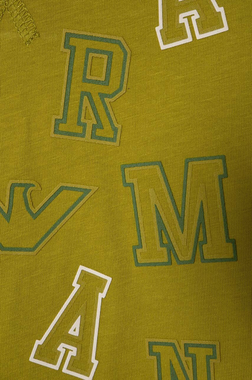 Детская хлопковая футболка Emporio Armani цвет зелёный с принтом Детская хлопковая футболка Emporio Armani цвет зелёный с принтом