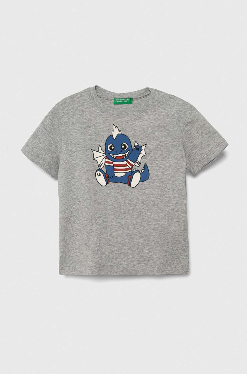 United Colors of Benetton tricou de bumbac pentru copii culoarea gri, cu imprimeu