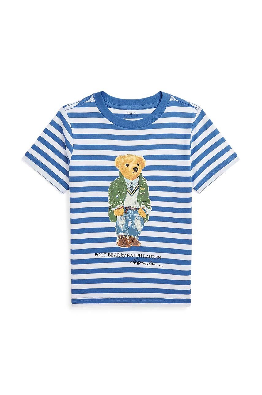 

Детска памучна тениска Polo Ralph Lauren в синьо с принт, Син