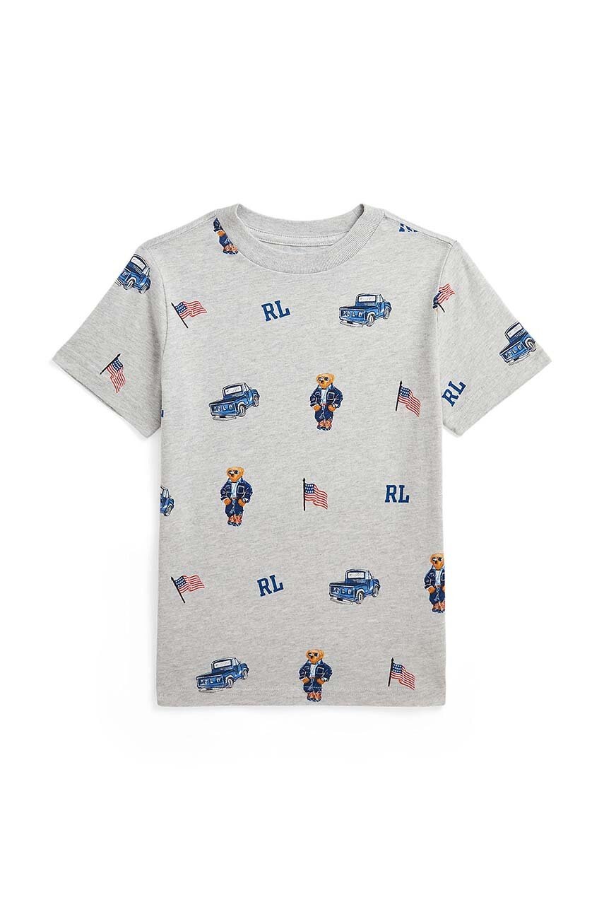 

Детска памучна тениска Polo Ralph Lauren в сиво с десен, Сив
