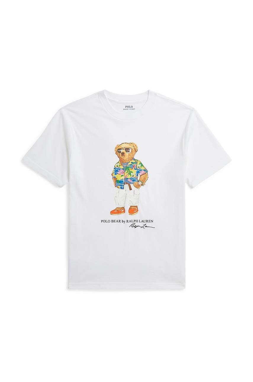 

Детска памучна тениска Polo Ralph Lauren в бяло с принт, Бял